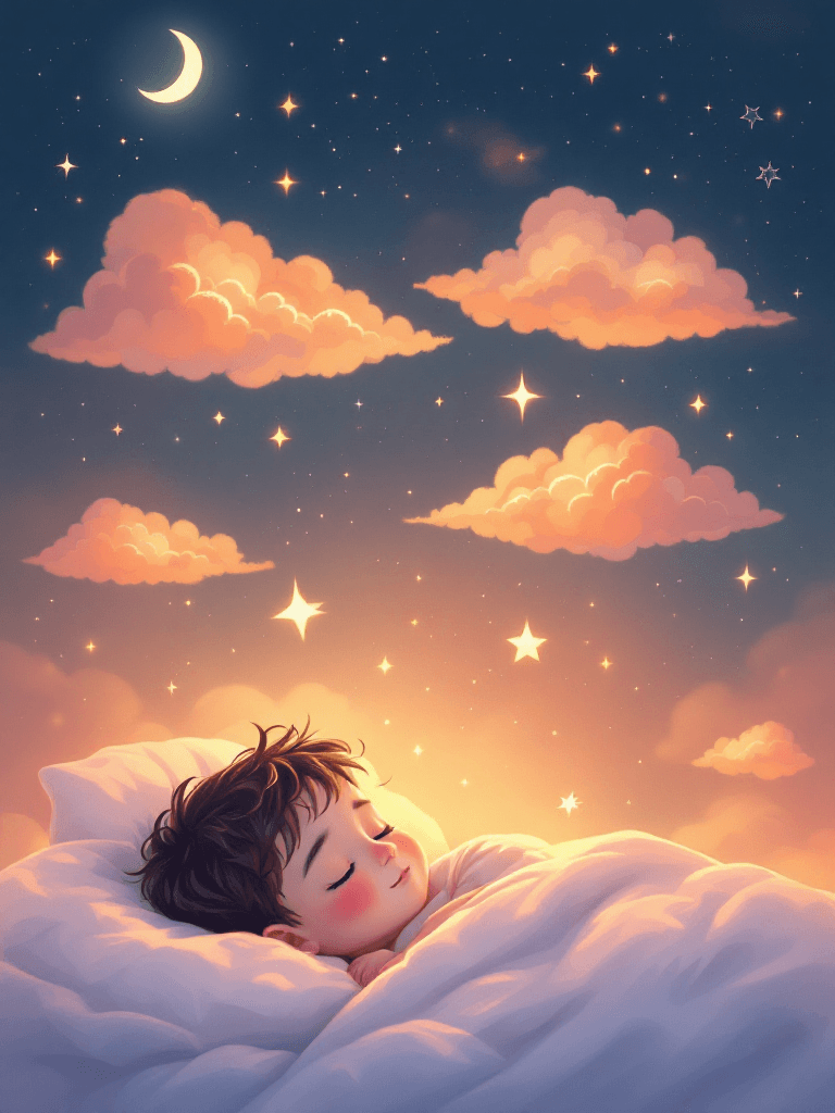 Child sleeping peacefully under the stars